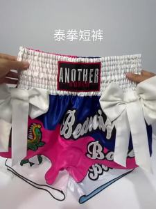 Muay Thai Shorts Pink Thai Boxing Shorts Men Women Children MMA Sparring Training Clothing Bow Wrestling Fight Kickboxing Pants