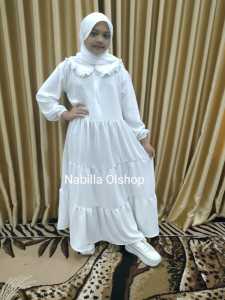 Gamis Putih Anak Perempuan Set Jilbab | Baju Muslim Anak | Syari Anak - Ukuran 3-15 Tahun | Lebar Dada, Panjang Badan, dan Panjang Tangan yang Sesuai dengan Usia Anak Anda. Toko Nabila_olshop.
