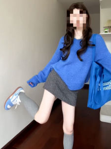 Ge·an·fei | Bộ Đầm Knit Màu Xanh Phong Cách Hàn Quốc Dành Cho Đầu Mùa Thu