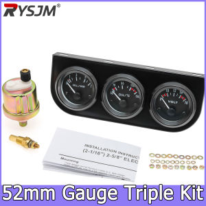 RYSJM | 52mm Triple Kit Black Oil Pressure Gauge + Oil Temp Gauge + Voltage With Oil Press Oil Temp Sensor 3in1 Universal Car Meter