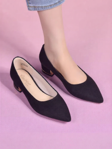 Reemoor | Commute Friendly Pointed Toe Block Heel Shoes Black