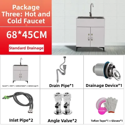 Stainless Steel and Wood Integral Kitchen Sink Cabinet