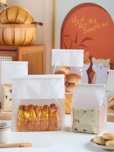 Bakery Bread Toast Packaging Bag Transparent Baking Pastry Square Bag Eight-Sided Sealed Edge Iron Wire Cotton Paper Bag