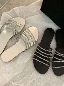 Elegant Womens Flat Bottom Sandals Soft Sole Summer Outdoor Wear Fashionable Fairy Style Slippers Casual Occasion PU Material