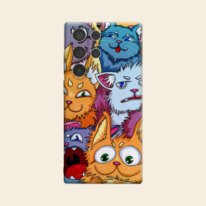 Cartoon Fluffy Cats Collage Luxury Fashion Full Lens Protective Case for Samsung Galaxy S26 S25 S24 A56 A36 Plus Ultra