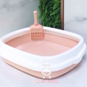 กระบะทรายแมว กระบะทรายแมวขอบสูง ห้องน้ำแมว พร้อมที่ตัก มีตะแกรงตักทราย ป้องกันทรายกระเด็น(พร้อมส่ง)