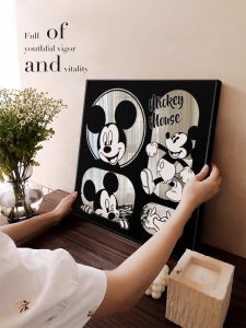Modern Minimalist Black White Mickey Mirror Artwork Living Room TV Cabinet Decorative Painting Bedroom Headboard Entrance Wall Hanging Picture