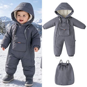Childdkivy | 2Pcs Set Children Winter Ski Suit Coat + Backpack Thicken Baby Jumpsuit Warm Children Snowsuit Hooded Kids Clothes 1-5 Years