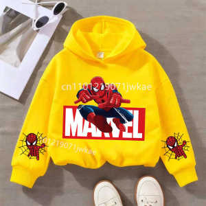 Hot Toys | 2026 Long Sleeve Casual Boys Girls Sweater Winter/Spring Childrens Marvel Spider-Man Cartoon Print Hooded Sweatshirt