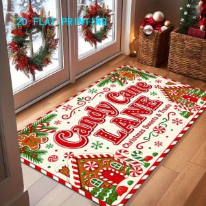 VIKAMA Christmas Candy Cane Doormat Indoor/Outdoor Entryway Welcome Mat Festive Holiday Party Decorative Rug Xmas Home Decor