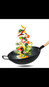 Lady Lin กระทะเหล็ก ก้นลึก ด้ามจับไม้ สะดวกต่อการประกอบอาหาร