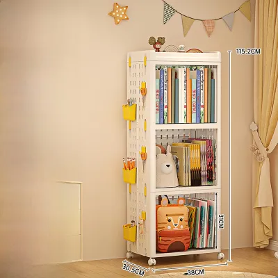 Childrens Bookshelf Integrated Mobile Baby Toy Storage Rack Floor Standing Simple Book Storage Shelf Home Organization Tool