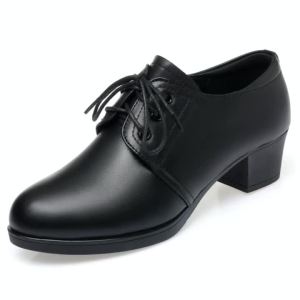 Giày Oxford Nữ Kiểu Anh Màu Đen Dây Buộc Gót Cao Chunky Mũi Nhọn Thanh Lịch Chất Liệu Da PU Giày Công Sở.