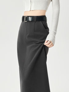 Gray Suit Skirt High Waist A-Line Long Skirt Womens Spring Autumn Winter New Style Slimming Half-length High Slit Bodycon Skirt