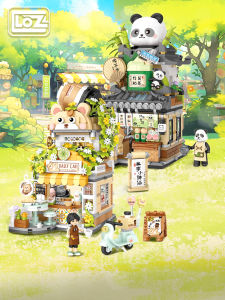 Loz | Chinese Style Foldable Scenery Panda Bear Tea House Assembly Building Blocks