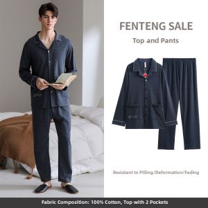 FENTENG | Spring and Autumn Long Sleeve Pure Cotton Open-front Set Sleepwear