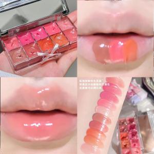 Sweet Mint Ten Color Lip Gloss Palette Hydrating Lip Makeup Jelly Lip Multi-Color Lip Glaze Water Light Lip Art Student