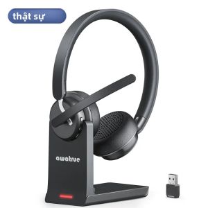 Tai Nghe Bluetooth Không Dây Awatrue Có Mic Khử Tiếng Ồn AI 2.4GHz USB Dongle EH11 - Bao Gồm Đế Sạc Tai Nghe Chống Nước Động