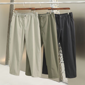 Outstanding Fit Elastic Waist Lightweight Breathable Mens Casual Pants Fashionable Urban Style Straight Leg Polyester Fiber
