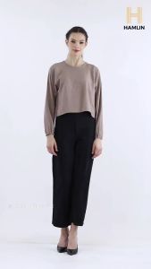Hamlin Albertine Blouse Atasan Wanita Lengan Panjang Desain Balon Material Crinkle ORIGINAL - Coffee