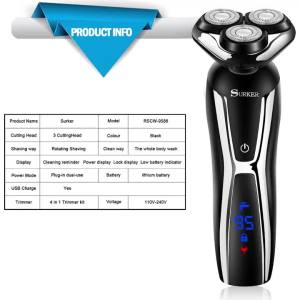 HATTEKER Electric Shaver Mens 4-in-1 Facial Rotary Razor USB Rechargeable Beard Trimmer Grooming Kit with Precision Shaving