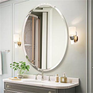 Large Oval Wall Mirror Silver Accent Decorative Mirror Bathroom Makeup Mirror Decor for Bedroom Bathroom