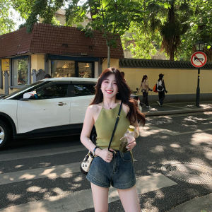 เสื้อกั๊กสายเดี่ยวคอวีทรงสลิมฟิตสไตล์ฝรั่งเศสสำหรับผู้หญิงในช่วงฤดูร้อนปี 2025 เสื้อผ้าทำงานสไตล์เกาหลี