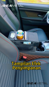 Cover Armrest Mobil Premium SEAMETAL Multifungsi Tempat Tisu & Gelas Bahan PU Leather Anti Slip