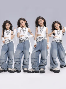 Cool Fashionable Jazz Dance Outfit Short Sleeve Set for Girls Children Performance Clothes Sweet Cool Style Korean Version