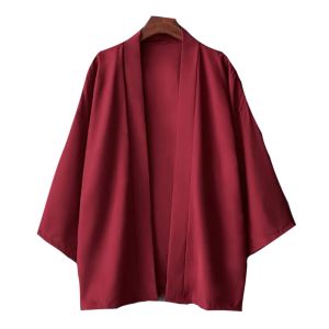 Hot Mens Lightweight Kimonos Traditional Japanese Clothing Male Open Front Cardigan Cloak Haori Yukata Jacket Coat Black