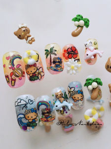 RitaNail Surfing Summer Nail Art Decorations 3D Coconut Tree Pattern Black Shell 10 Pieces Resin Nail Tips Beauty Tools