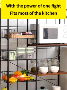 Kitchen Storage Rack with Wire Baskets Multi Layer Microwave Oven Stand Pantry Organizer Shelf with Wheels for Fruits Vegetables