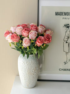 High-End Moisturizing Artificial Roses Decorative Plastic Silk Flowers Living Room Tabletop Decoration Bouquet Home Decor