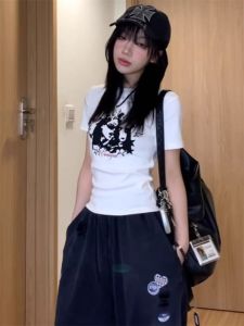 White Pure Cotton Short Sleeve T-Shirt Womens Slim Fit round Neck Summer New Style Cute Fashion Small Top