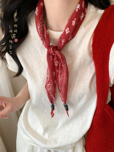 Khăn Choàng Lụa Đỏ Hoa Hạt Dẻ Phụ Kiện Trang Sức Cổ Thời Trang Nữ 2025 Mới Cao Cấp Bảo Vệ Cổ Trang Trí Tam Giác Trang Trí Cổ