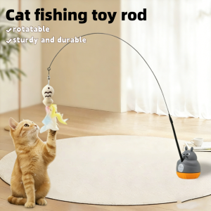 Rotating Feather Cat Teaser Wand Flexible Steel Wire Long Rod Funny Kitten Fishing Stick Interactive Play Stress Relief Cat Toy