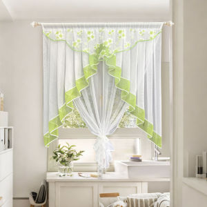 Blossom Print Sheer Curtains Set Voile Window Drapes Plain Three Layered Romance Theme for Living Room Kitchen Cafe Decor