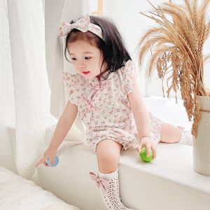 Bộ Đồ Lót Mùa Hè Cho Bé Gái Bằng Cotton 100% Phong Cách Trung Hoa Cổ Điển in Hoa Bộ Đồ Lót Cho Bé Gái Mới Biết Đi