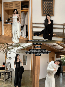 Bộ Đồ Hai Mảnh Lienni2024 Quần Ống Rộng Dệt Kim Cạp Cao Cho Nữ Bộ Đồ Lót Mùa Đông Dày Dặn Thoải Mái Thời Trang