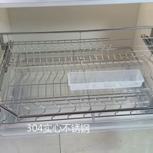 2 in 1 Thickening 304 Stainless steel metal pull out dish rack organizer Give Away Drainer Tray