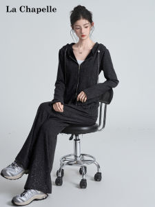 La Chapelle | Bộ Đồ Casual 2 Mảnh Có Mũ Trùm và Zip Màu Xám Sẫm có Rhinestone