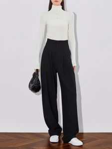 High Waist Long Drapey Womens Suit Pants Spring Autumn Tall Slimming Straight Leg Wide Leg Pants Casual Original Style