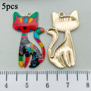 5pcs/10pcs Alloy enamel printed flower cat Pendant Jewelry Making DIY Keychain Earrings Charms for Jewelry Bracelets Necklace