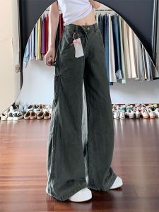 Quần Jeans Công Sở Xanh Military Mỹ Cạp Cao Quần Ống Rộng Thẳng Thường Ngày Quần Dài Thời Trang Cho Nữ
