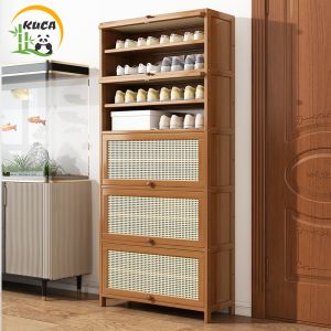 KUCA Cửa xếp Tủ giày giá giày ngăn kéo tủ giày giá giày tủ giày tủ giày tre khỏe