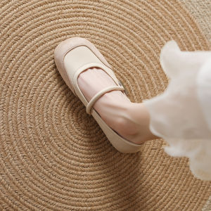 Soft Leather Mary Jane Shoes French Vintage Single Strap round Head Soft Bottom Large Size 41 Womens Shoes Fashionable Wedding Shoes