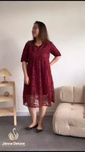 JD DRESS MANUELA KR FASHION PAKAIAN WANITA BAHAN BRUKAT LAPIS FURING 2 UKURAN L XL