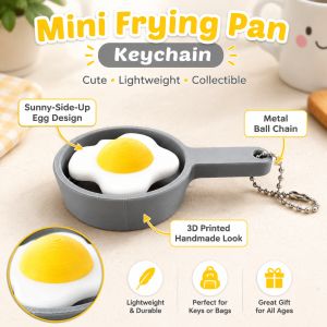 1pc 8.9cm Mini Frying Pan Fried Egg Fidget Keychain Eco 3D Printed PLA Sliding Press Food Shape Stress Relief Bag Pendant
