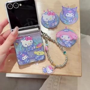 Sanrio | Ốp Điện Thoại Từ Tính Hello Kitty Space Astronaut Dành Cho Samsung Galaxy Z Flip Series Có Dây Buộc Hình Hoạt Hình Dễ Thương Có Ngăn Đựng Thẻ Sanrio Chống Sốc