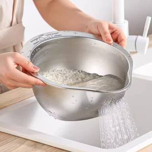Rice Bowl Drain Basket Fruit Bowl Washing Drain Basket with Handle Washing Basket Home Kitchen Organizer